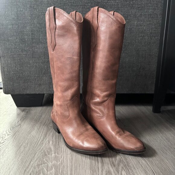 FRYE | Women's Ray Western Pull-On Seam Tall Leather Boots 6.5 Brown Cognac Soft - Picture 2 of 11